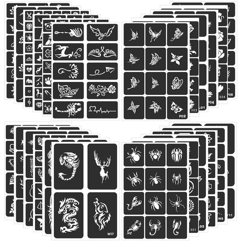 Tattoo Stencils For Kids Teens Adults - 24 Sheets Henna Tattoo Stencil Kit with 400 Designs