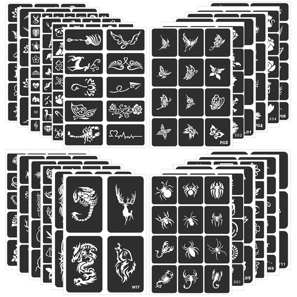 Tattoo Stencils For Kids Teens Adults - 24 Sheets Henna Tattoo Stencil Kit with 400 Designs