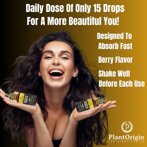 Extra Strength Biotin Liquid Drops, 15,000 MCG, Hair Growth Supplement for Men & Women, Vegan & Kosher - 60 Servings