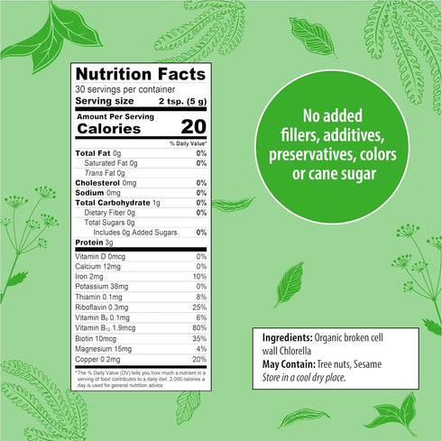 Organic Traditions Organic Chlorella Powder, Vegan Non-GMO Superfood, 5.3oz Bag, 30 Servings