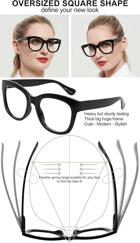 AEZUNI Oversized Reading Glasses for Women, Large Readers 0 1.0 1.25 1.5 1.75 2.0 2.25 2.5 2.75 3.0 3.5 4.0 5.0 6.0