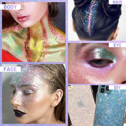 DAGEDA Body Glitter Gel, Roll-on Face Glitter for Mermaid Makeup, Holographic Hair Glitter Gel for Rave Party (Pink)