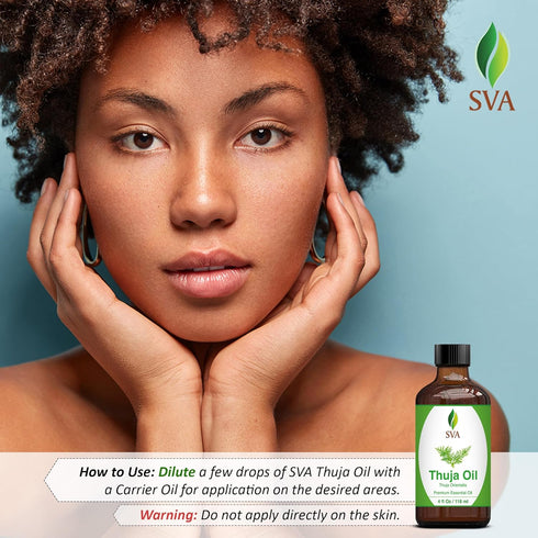SVA Thuja Essential Oil – 4 Fl Oz, 100% Natural for Diffuser, Hair Care, Skin Care, Aromatherapy, with Dropper