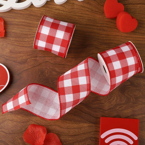 Wired Edge Plaids Ribbon, Whaline 2 Rolls, Buffalo Check Ribbon, 2.5 Inch for DIY Gift Wrapping