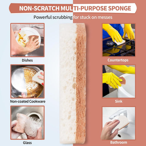 Natural Dish Sponge 12 Pack, Eco-Friendly Non-Scratch Cellulose Sponge, Biodegradable Dual-Sided for Dish Washing