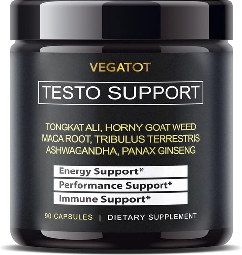 VEGATOT Testo Support - Boost Performance with Tongkat Ali, Panax Ginseng, Maca