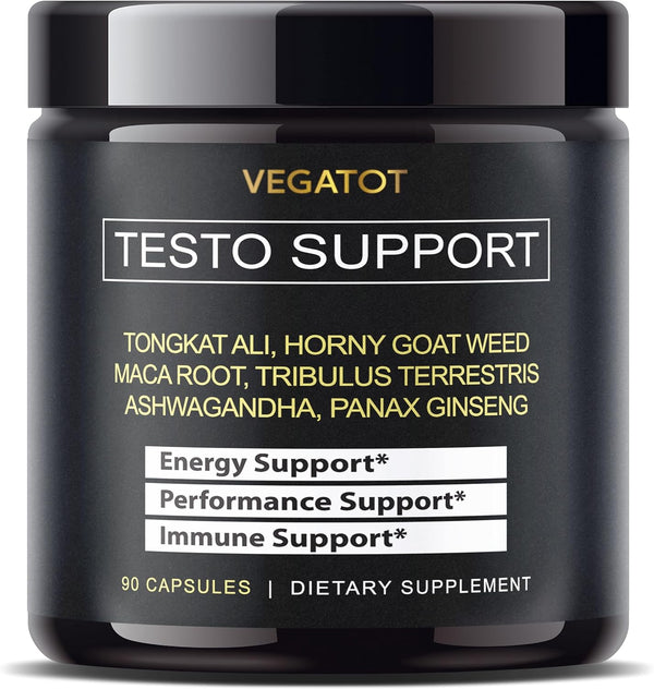 VEGATOT Testo Support - Boost Performance with Tongkat Ali, Panax Ginseng, Maca