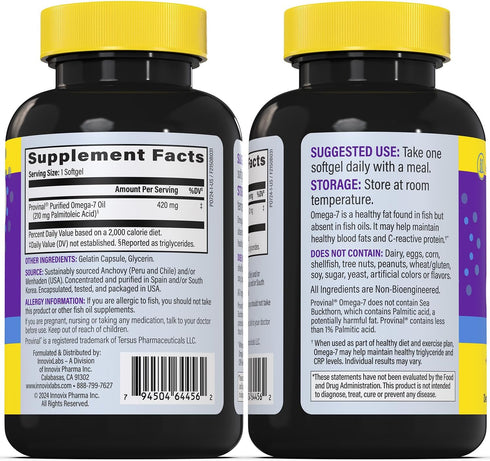InnovixLabs Purified Omega 7 Supplement, 210 mg Omega-7 Palmitoleic Acid, 30 Softgels