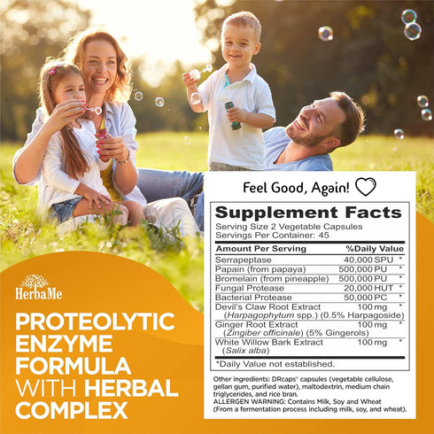 Proteolytic Enzymes Supplement with Serrapeptase, 90 Capsules for Joints Relief, Muscle Health, Post Workout Recovery