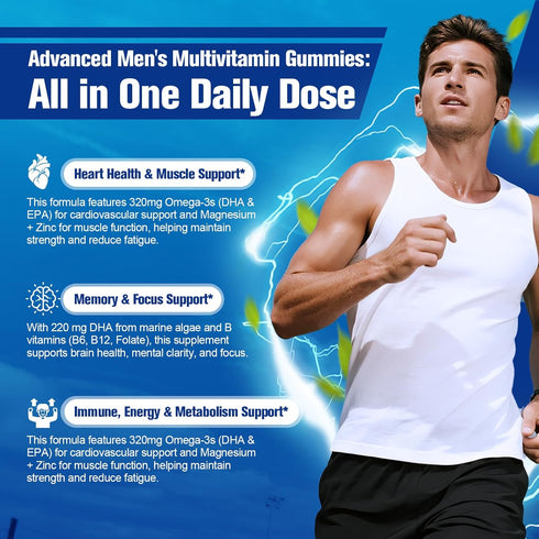 Gummies w/Omega-3, Migcopat Multivitamin for Men, Mens Multivitamins Probiotics, Inositol, Folate, Biotin, Zinc