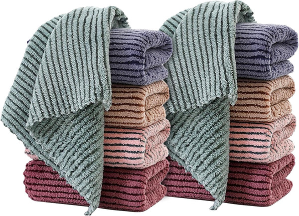 Microfiber Towels Cleaning 12"x12" - 10 Pack Highly Absorbent Cloths for Washing Dishes, Car, Window Cleaning