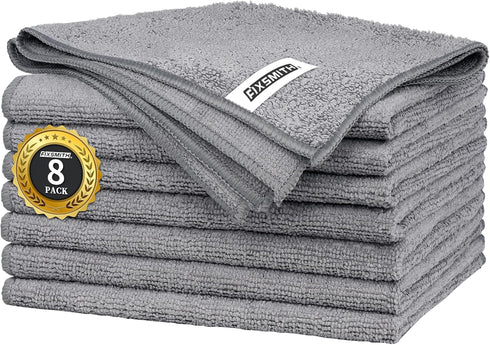 FIXSMITH Grey Microfiber Cleaning Cloth -Pack of 8, Highly Absorbent Cleaning Rags,