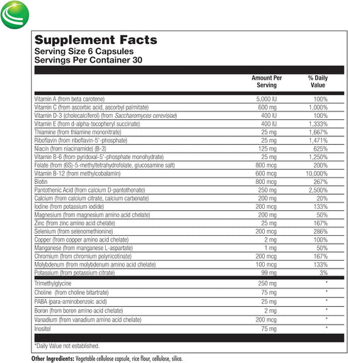 Nutra BioGenesis - Ultra Genesis Without Iron - Multivitamin/Mineral, Inositol, Choline, PABA for Energy, Nutrition &