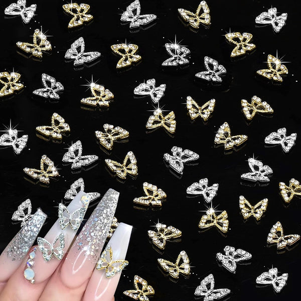 Juome Nail Charms, 40 Pcs 3D Butterfly Shape Charms for Nail Art Decorations