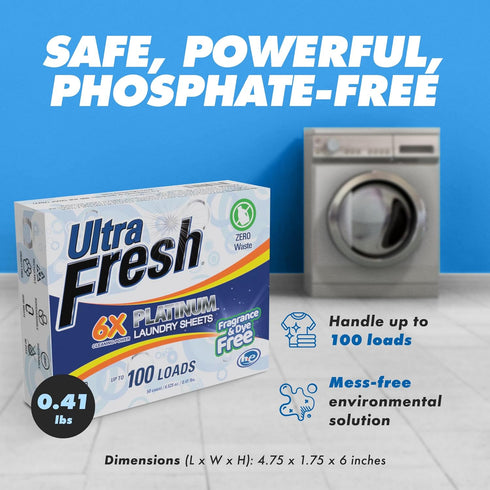 Platinum 6X Laundry Detergent Sheets, Biodegradable Formula, Dye Free, 50 Sheets for Laundry Use