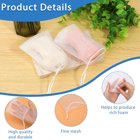 20 PCS Exfoliating Mesh Soap Saver Pouch Bags with Drawstring for Bath & Shower, Handmade Soap Bubble Net