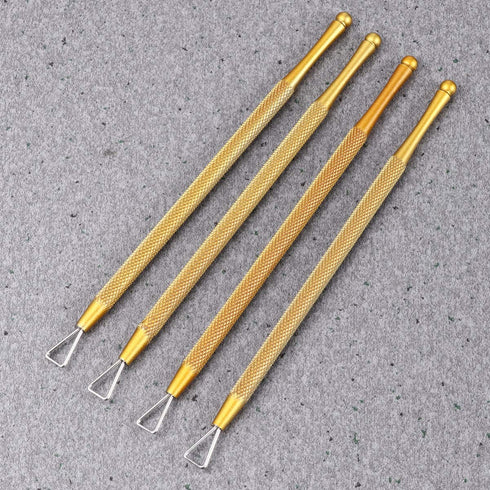 KALLORY Metal Cuticle Pusher Set, Stainless Triangle Nail Scraper Gel Polish Remover Tool (4 Pcs, Silver)