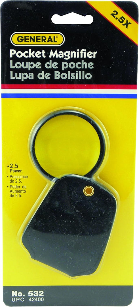 General Tools Pocket Magnifier, 2.5X Power, Black, with Simulated Leather Case, 532