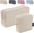 MAGEFY Makeup Bag for Purse, 2 Pcs Corduroy Cosmetic Bag for Girls Women, Small Travel Pouch with Zipper (Beige)