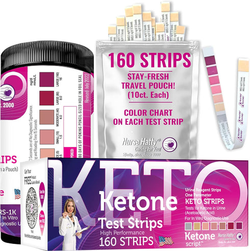Nurse Hatty 160ct Ketone Urine Test Strips COMPLETE KIT | XL Strips | Urinalysis for Ketogenic, Low-carb, Paleo, Keto