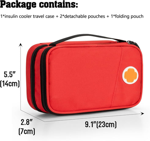 CURMIO Insulated Insulin Cooler Travel Case, Double Layer Storage Bag for Diabetic Supplies, Red, Empty Bag Only