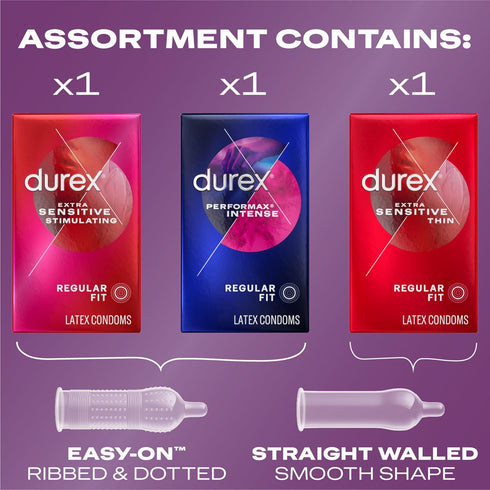 Pack, 3 Count Durex Pleasure Assorted Premium Lubricated Condoms