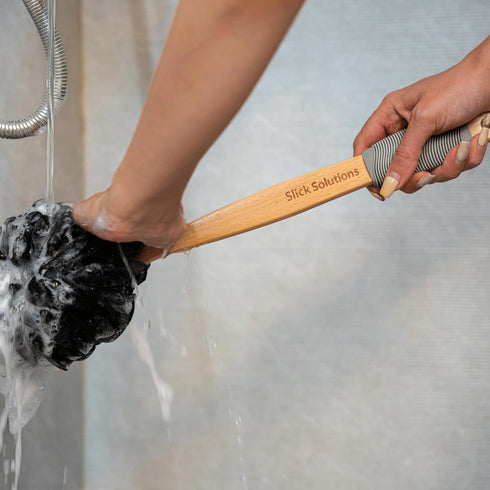 Slick Loofah with Long Handle - Back Scrubber and Shower Supplies for Bathing