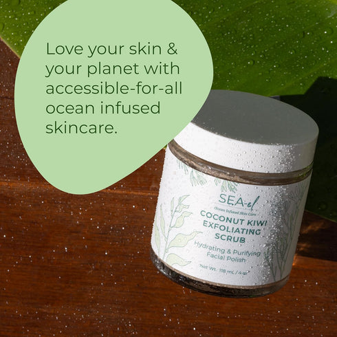 Sea El Coconut Kiwi Exfoliating Face Scrub, Hydrating Anti-Aging Exfoliator with Bamboo Pumice & Green Tea, 4 Oz