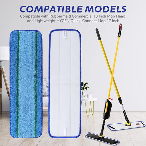 Upgraded Replacement Microfiber Mop Pads for Rubbermaid Commercial 18 Inch Mop, Reusable Wet & Dry Cleaning Flat Mop