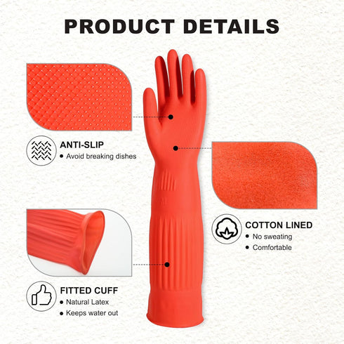 Use,15",2 North Tower Kitchen Washing Room Gloves Fleece Lined, Reusable, Waterproof with Extra-Long Cuff & Anti-Slip