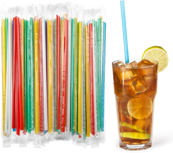 Viliqiou 200PCS Colored Cocktail Straws Individually Wrapped 8.27inch, Disposable Plastic Straws Individually Wrapped,