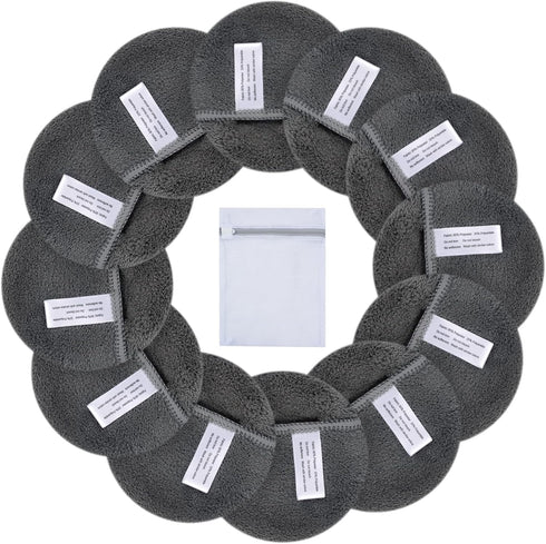 SUNLAND Reusable Makeup Remover Pads, Microfiber Face Cleansing Gloves, Washable Cloth with Laundry Bag, Rounds Pads