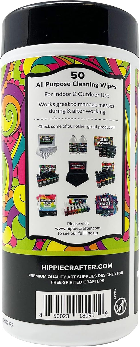 Paint & Art Wipes, Heavy Duty Cleaner for Epoxy Glue Stains, Latex, Acrylic on Plastic, Metal, Wood Surfaces (50 Pcs)