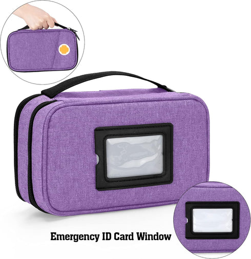 CURMIO Insulated Diabetic Supplies Travel Case, Double Layer Cooler Bag with Detachable Pouches, Purple
