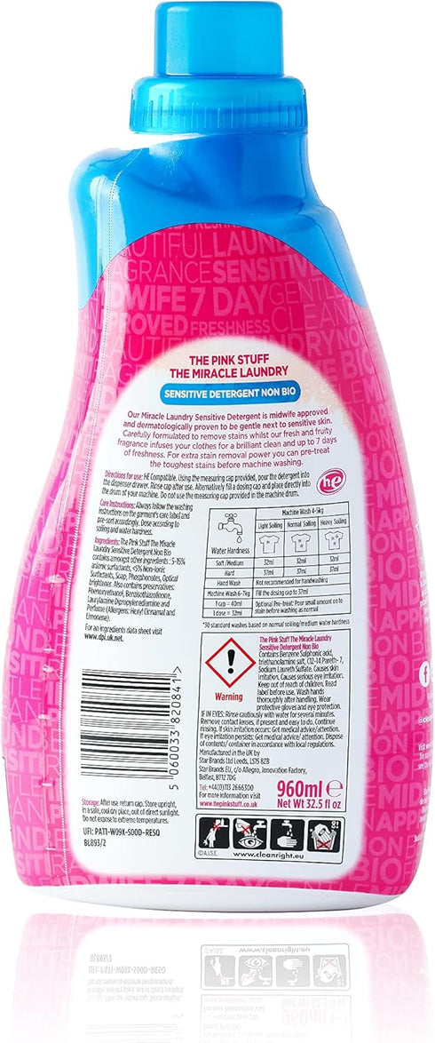 Stardrops - The Pink Stuff - 32oz Pack of 2 Miracle Laundry Sensitive Non Bio Liquid