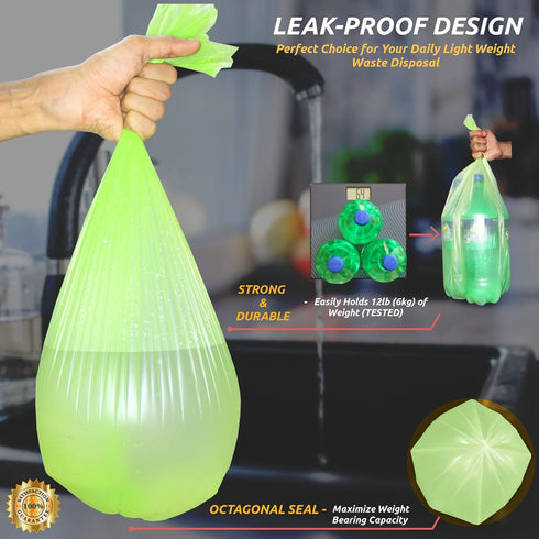 Nexlyte 200 Count 5 15-16 0.71 Gallon Biodegradable Trash Bags Liter Garbage Bags, Mil Thick, Green
