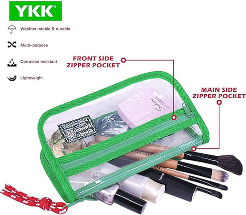 Rough Enough TSA Approved Toiletry Bag, Small Clear Travel Makeup Case Pouch Organizer with Zipper, Green