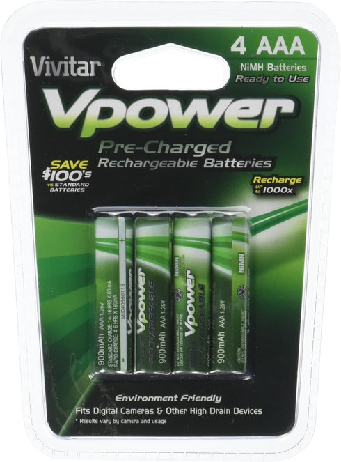 Vivitar VIV-P4AAA-900 NiMH 4 AAA Batteries