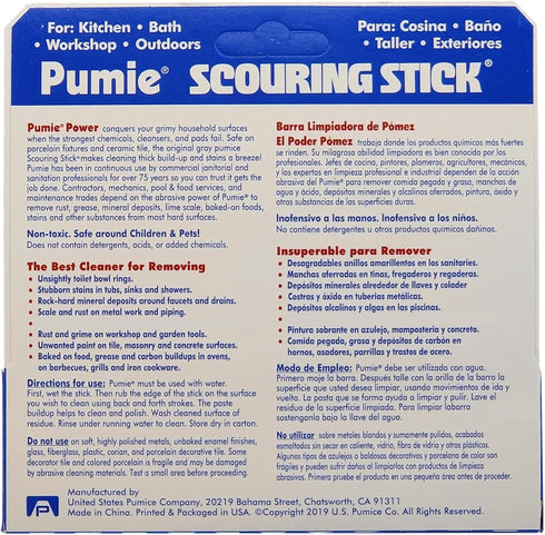 PUMIE Pumice Scouring Stick, Extra Strong Heavy Duty Cleaning Stone for Tough Bathroom & Kitchen Stains, Pack of 1