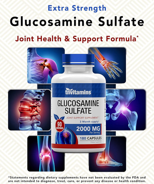 Glucosamine Sulfate Capsules, 2000 MG (180 Count) | Joint Support Supplement for Women & Men, Promotes Flexibility &