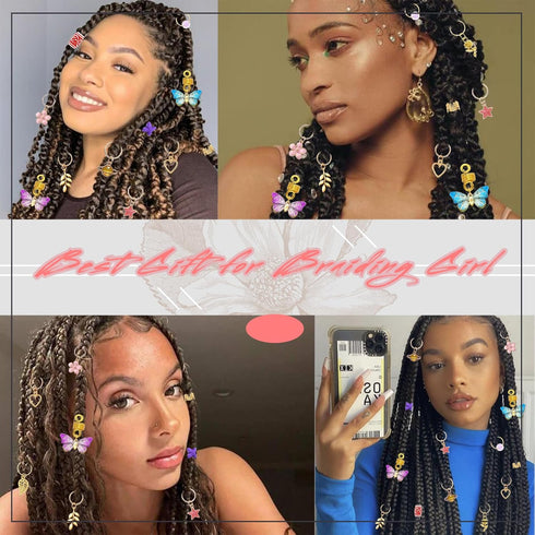 NAISKA 140Pcs Gold Butterfly Hair Jewelry, Colorful Star Flowers Loc Dreadlocks Accessories for Braid