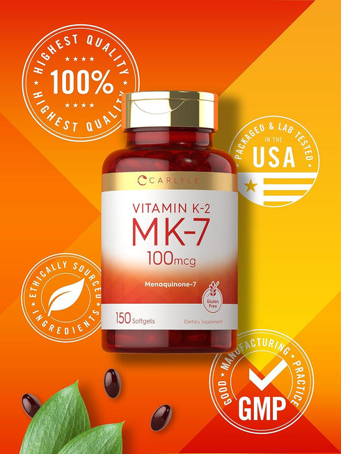 Carlyle 150 Softgels Vitamin K2 MK7 100 mcg | Non-GMO, Gluten Free Supplement
