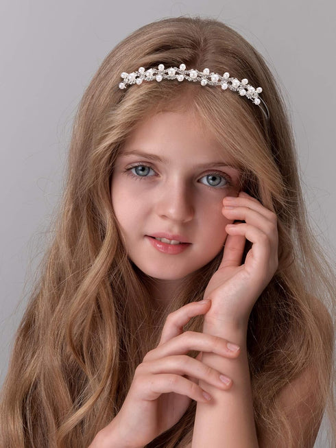 WILLBOND 2 Pieces Flower Girls Headpiece, Princess Wedding Faux Pearls Rhinestone Headband Tiara