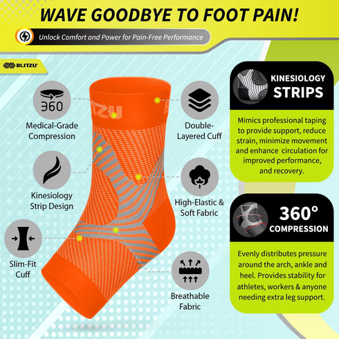 Compression Socks for Plantar Fasciitis, Achilles Tendonitis, Ankle Brace Compression Sleeve, Orange L-XL