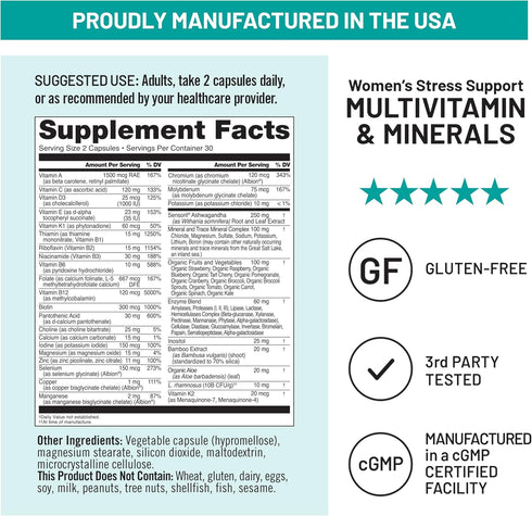 NatureWise Multivitamin for Women with Organic Whole Foods & Natural Minerals - 60 Capsules for Immunity & Stress