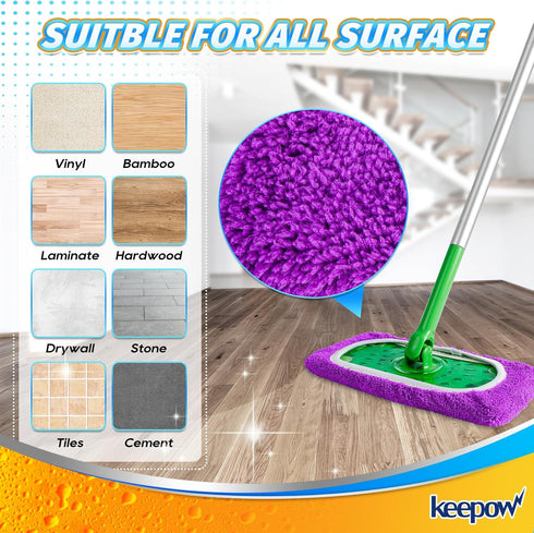 KEEPOW 10 Pack Reusable Microfiber Mop Pads for Swiffer Sweeper Mop - Washable Wet Pad Refills for Hardwood Floor