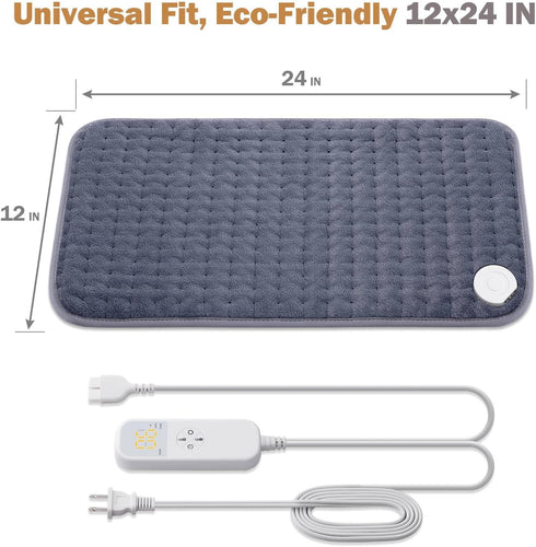 Heating Pad for Back, Neck, Shoulder Pain Relief, 6 Heat Settings, Auto-Off, Moist Dry Heat Options, 12"x24"