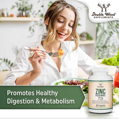 Zinc Picolinate 50mg - 300 Capsules (Immune Support), Non-GMO, Gluten Free (300 Day Supply) by Double Wood Supplements