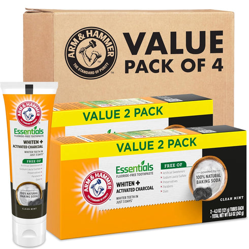 ARM & HAMMER Essentials Fluoride-Free Toothpaste, Whitening + Activated Charcoal Toothpaste, 4