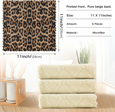 senya 6 Pack Dish Cloths - Reusable Kitchen Hand Towels with Cheeteh Leopard Print